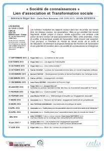 Société de connaissance Programme du séminaire 2013-2014