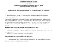 <strong>Le 25 mai </strong> – Séminaire “Migrations et politiques publiques, le cas du Brésil et de la France”