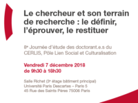 <strong>Le 7 décembre</strong> – 8ème Journée d’Études des Doctorant.e.s du Cerlis