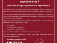 <strong>Avant le 20 mars 2025 </strong> – Questionnaire du Master Sociologie d’enquête